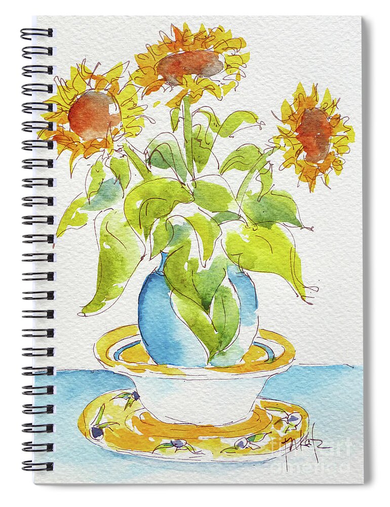 Impressionism Spiral Notebook featuring the painting Provencale Sunflowers In Blue Vase by Pat Katz