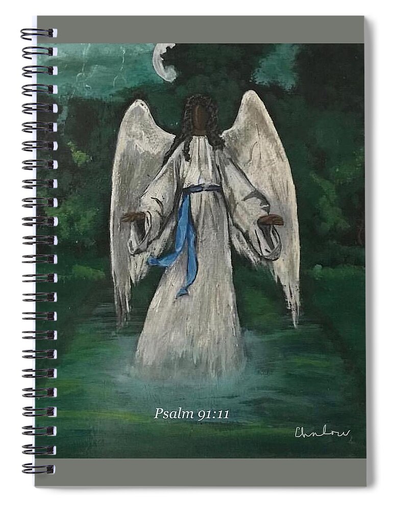  Spiral Notebook featuring the painting Psalm 91 Angel by Charles Young