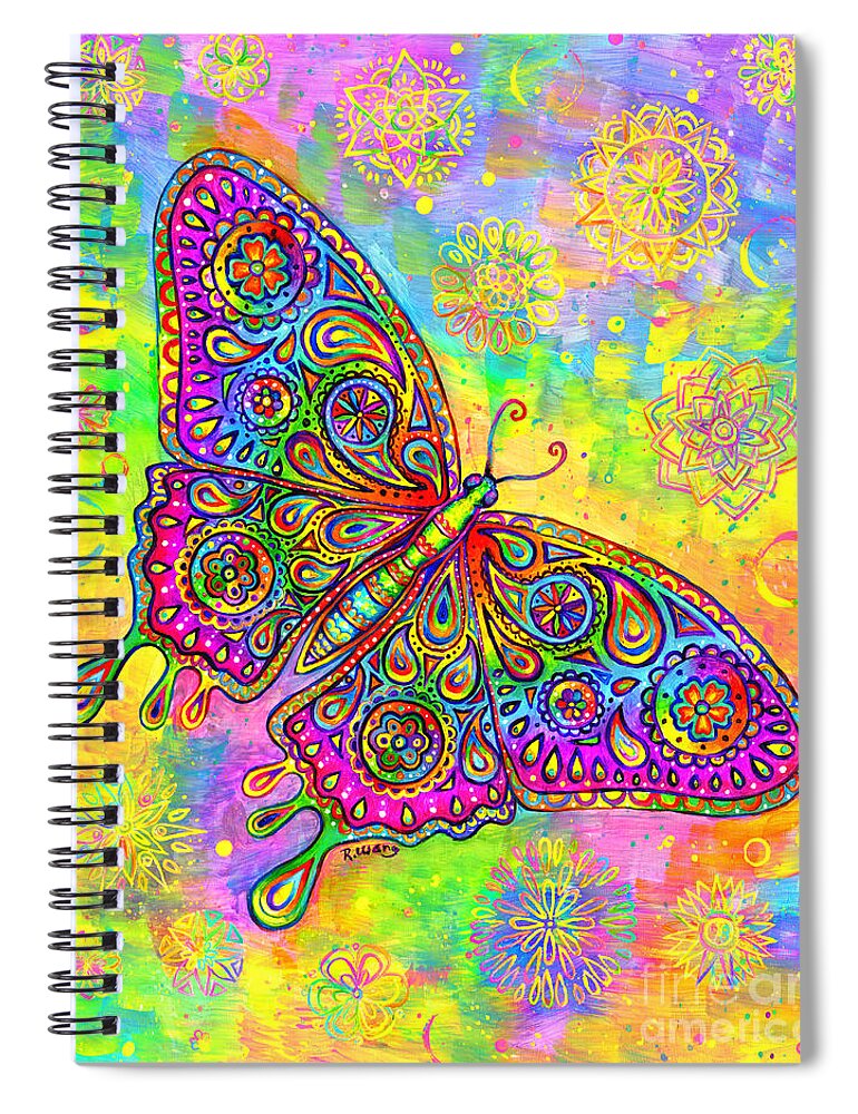 Butterfly Spiral Notebook featuring the painting Psychedelic Paisley Butterfly by Rebecca Wang
