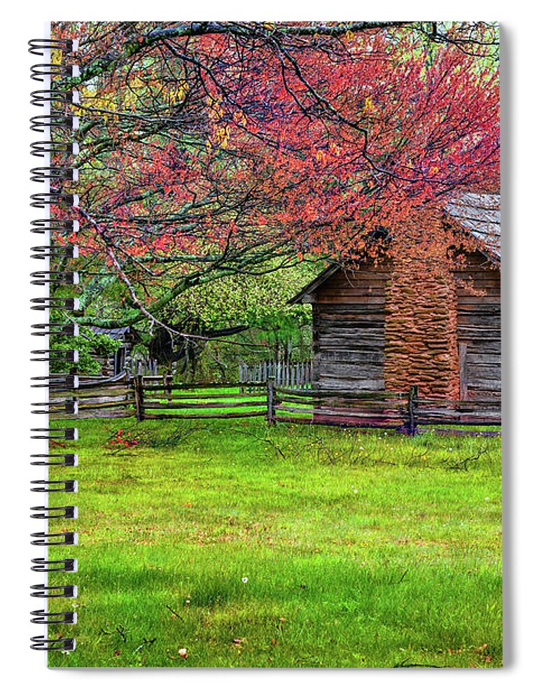 North Carolina Spiral Notebook featuring the photograph Puckett Cabin in the Springtime by Dan Carmichael
