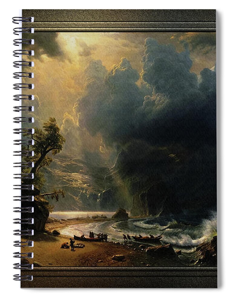 Puget Sound On The Pacific Coast Spiral Notebook featuring the painting Puget Sound on the Pacific Coast by Albert Bierstadt by Xzendor7