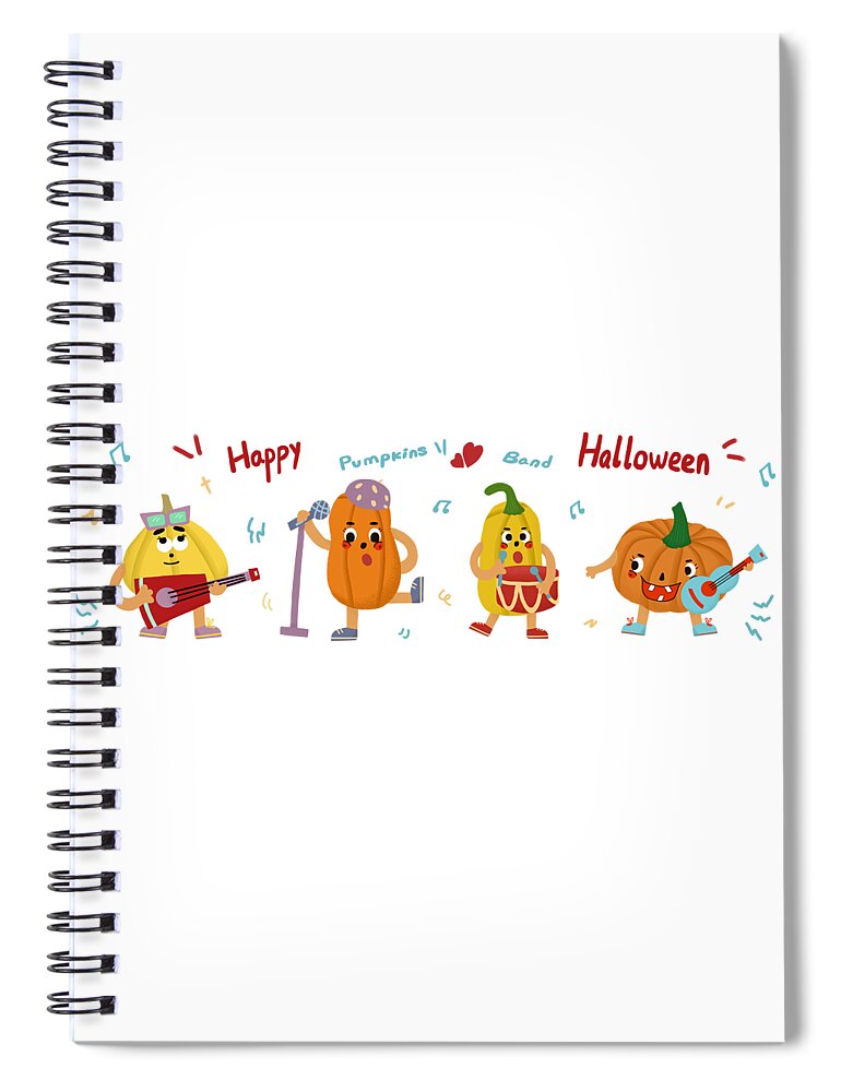 Music Spiral Notebook featuring the drawing Pumpkins Band by Min Fen Zhu