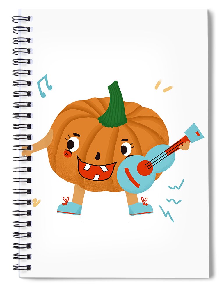 Music Spiral Notebook featuring the drawing Pumpkins love to play the ukulele by Min Fen Zhu