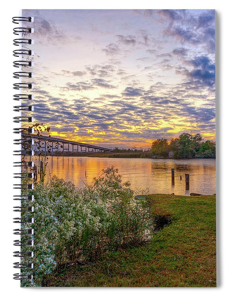 Pungo Spiral Notebook featuring the photograph Pungo Ferry Bridge Sunset I by Donna Twiford