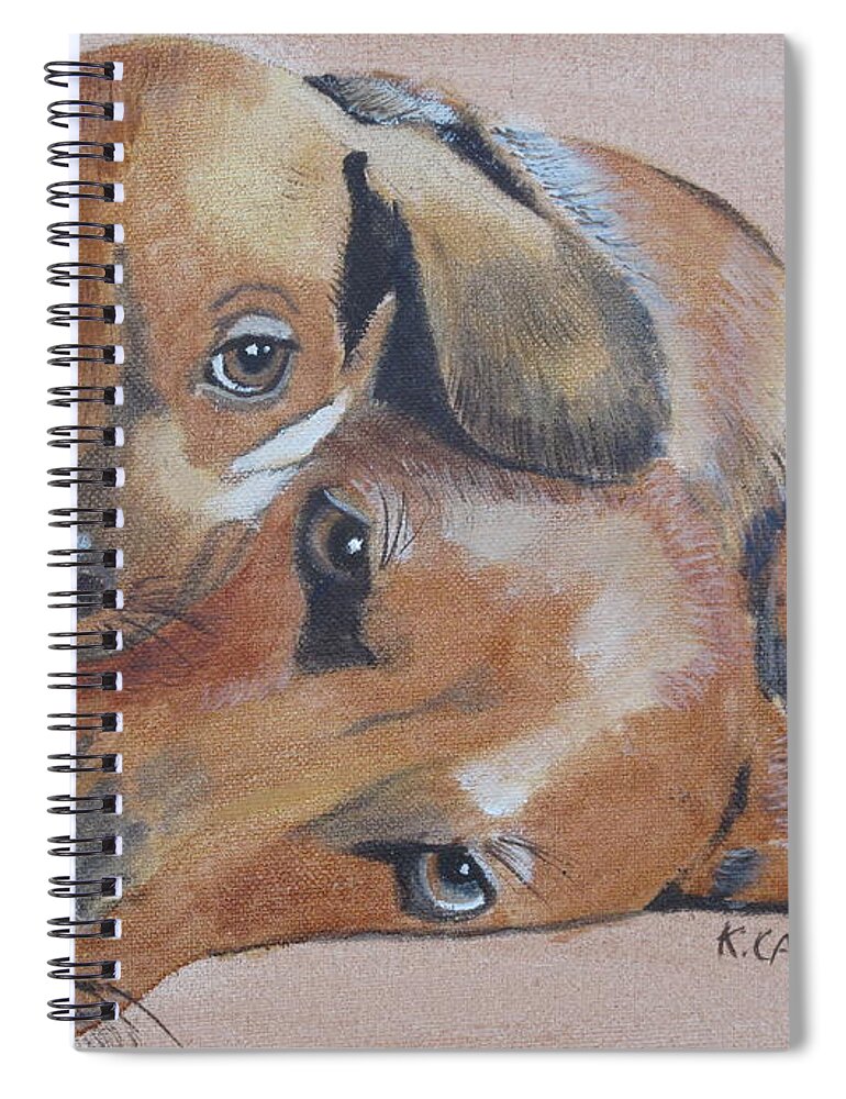 Pets Spiral Notebook featuring the painting Puppies Cuddling by Kathie Camara