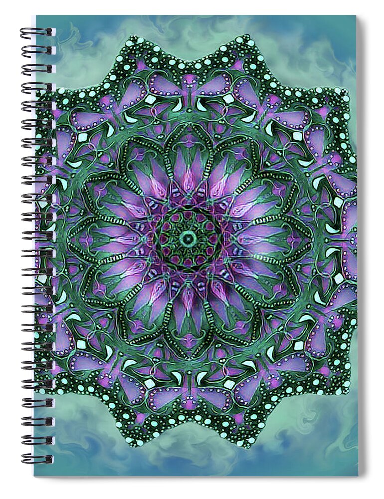 Digital Art Spiral Notebook featuring the digital art Purple and Green Mandala by Artful Oasis