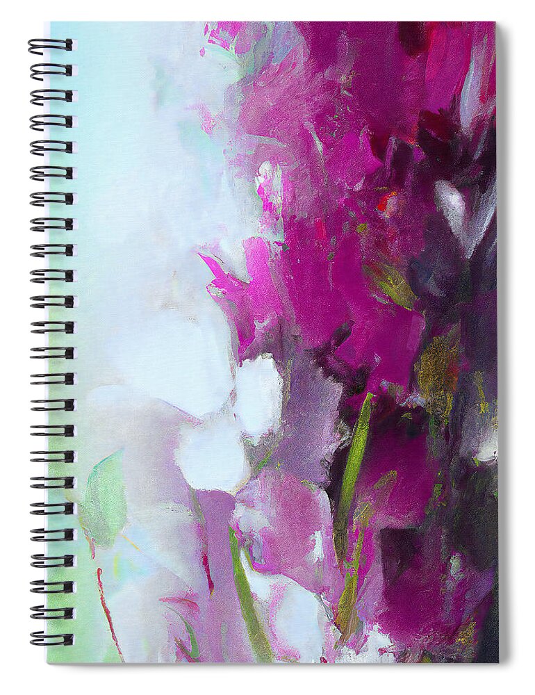 Abstract Spiral Notebook featuring the painting Purple And White Abstract Flowers - Abstract Floral Painting #31 by iAbstractArt