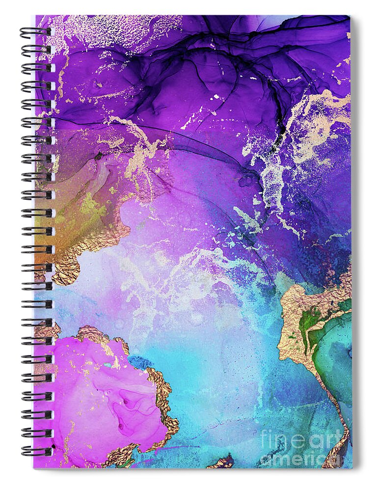 Purple Spiral Notebook featuring the painting Purple, Blue And Gold Metallic Abstract Watercolor Art by Modern Art