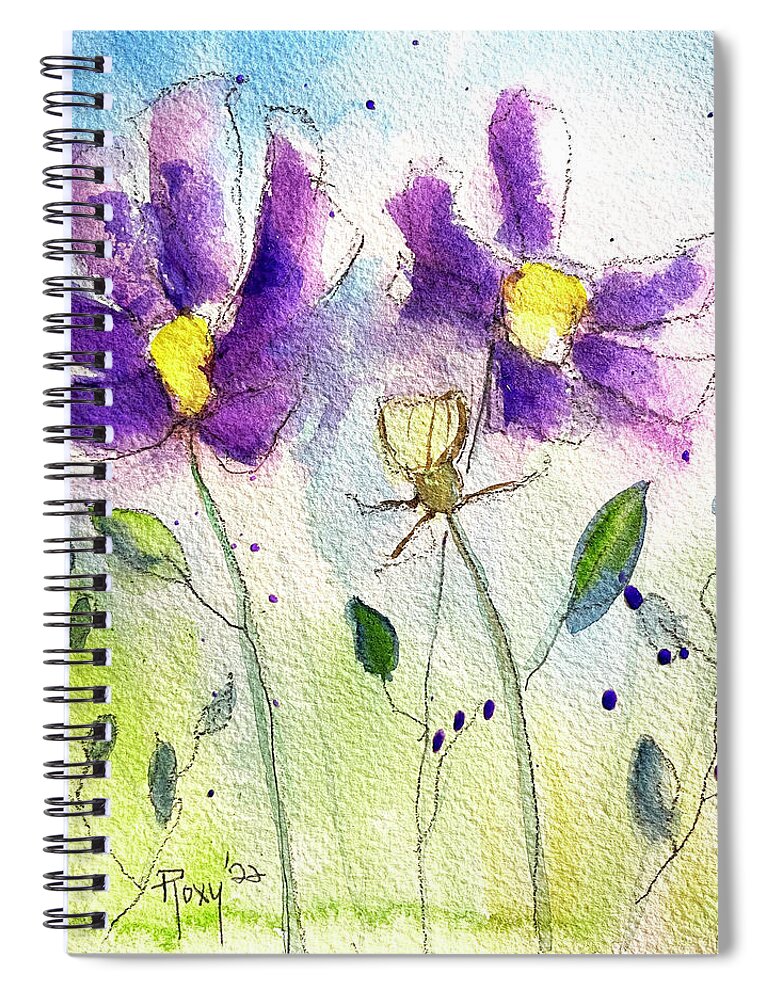 Cosmos Spiral Notebook featuring the painting Purple Cosmos by Roxy Rich