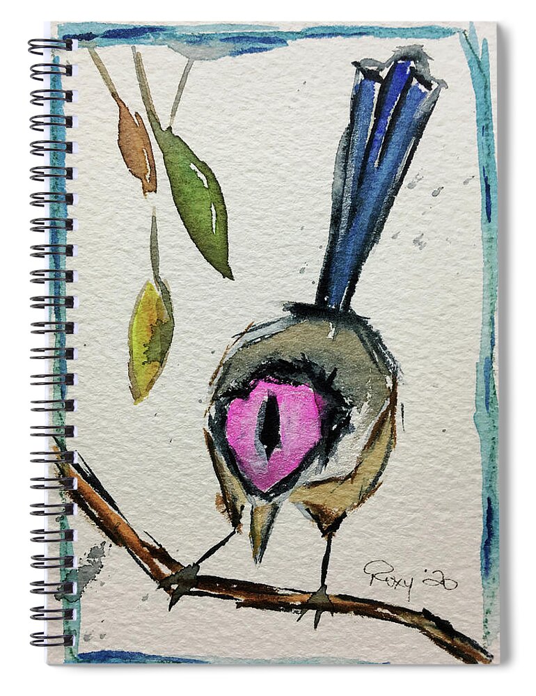 Grand Tit Spiral Notebook featuring the painting Purple Crowned Fairy Wren by Roxy Rich