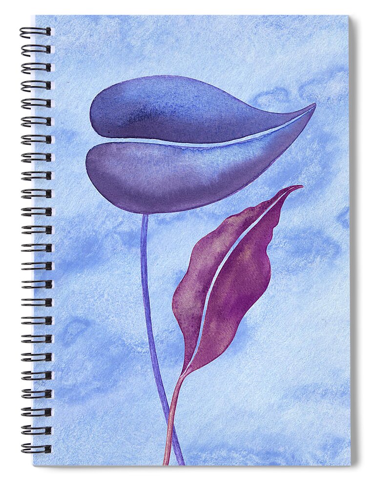 Purple Spiral Notebook featuring the painting Purple Exotic Leaves With Blue Watercolor Sky by Irina Sztukowski