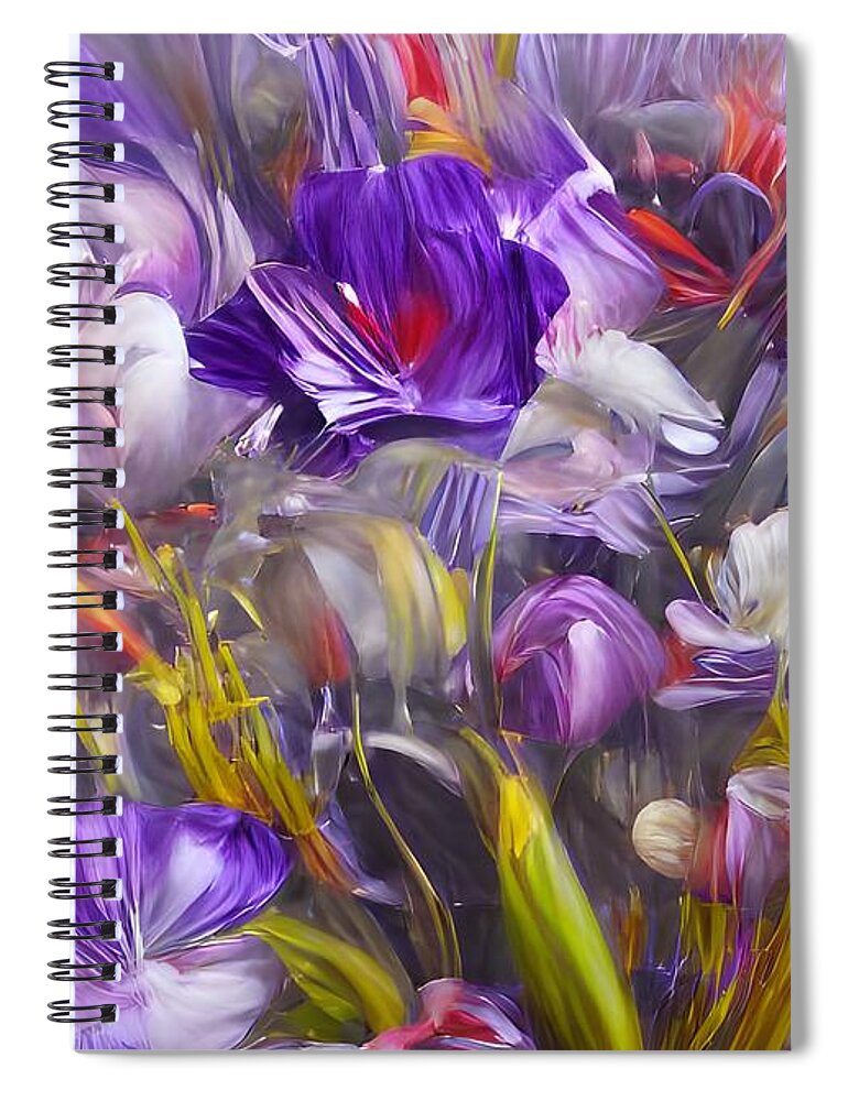 Abstract Spiral Notebook featuring the digital art Purple Flowers by Beverly Read