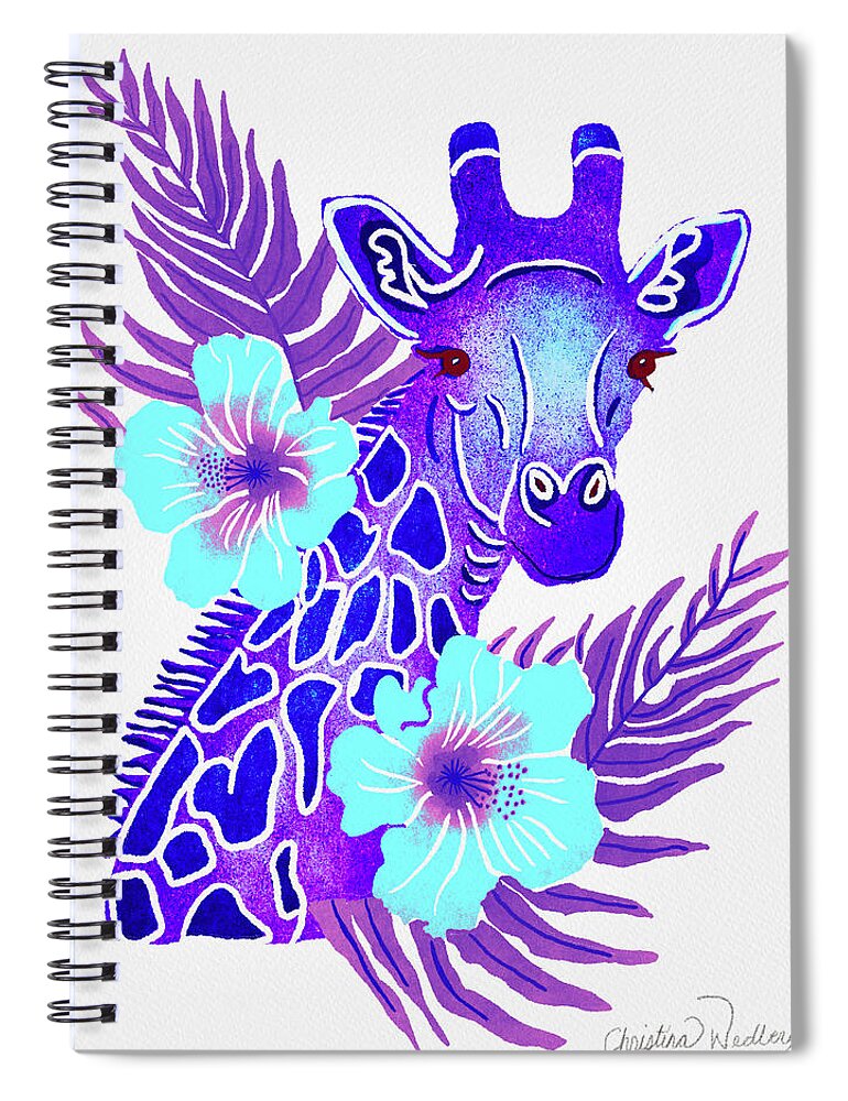 Purple Spiral Notebook featuring the painting Purple Giraffe Tropical Jungle Safari by Christina Wedberg