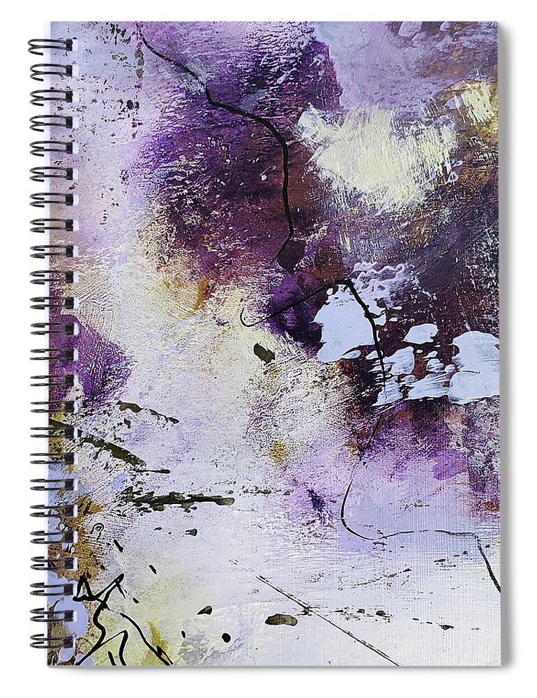 Vanilla Sky Spiral Notebook featuring the painting PURPLE HAZE V Abstract Landscape Clouds Purple Lavender White Ochre by Lynnie Lang