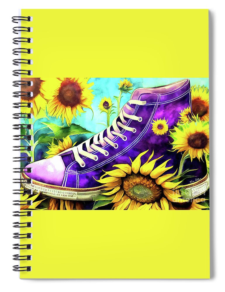 Sneakers Spiral Notebook featuring the painting Purple High Tops And Sunflowers by Tina LeCour