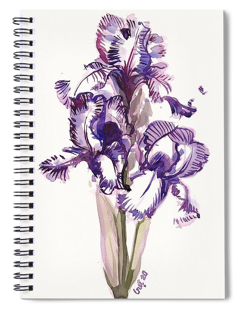 Iris Spiral Notebook featuring the painting Purple Iris by George Cret
