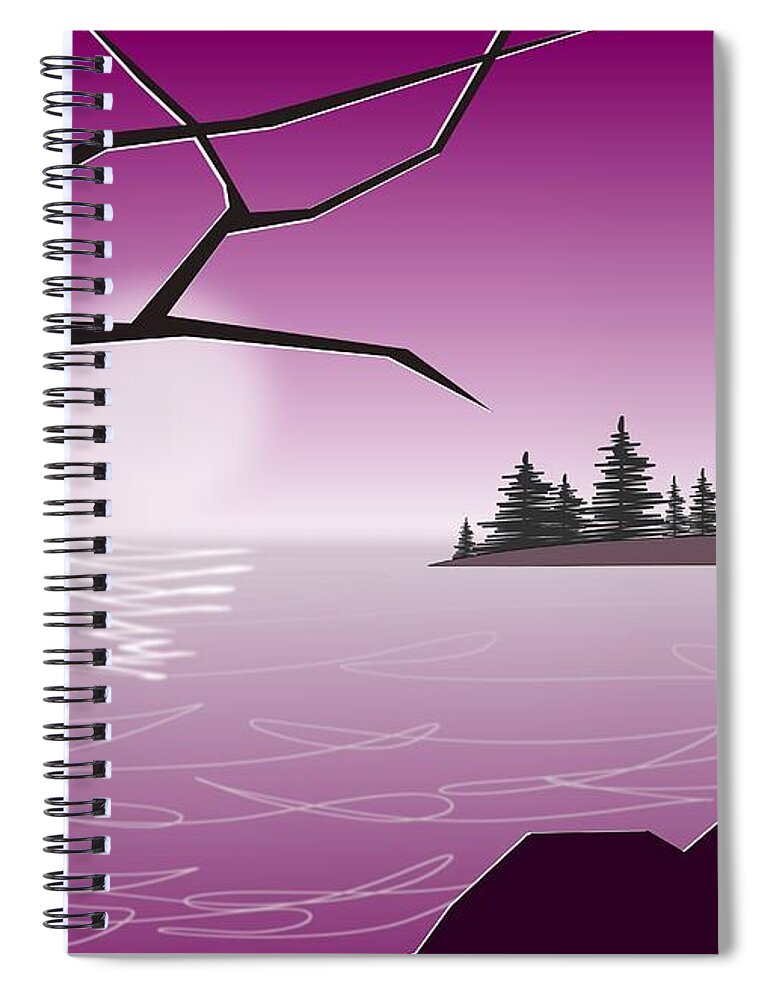 Reflection Spiral Notebook featuring the digital art Purple Lake by Anastasiya Malakhova