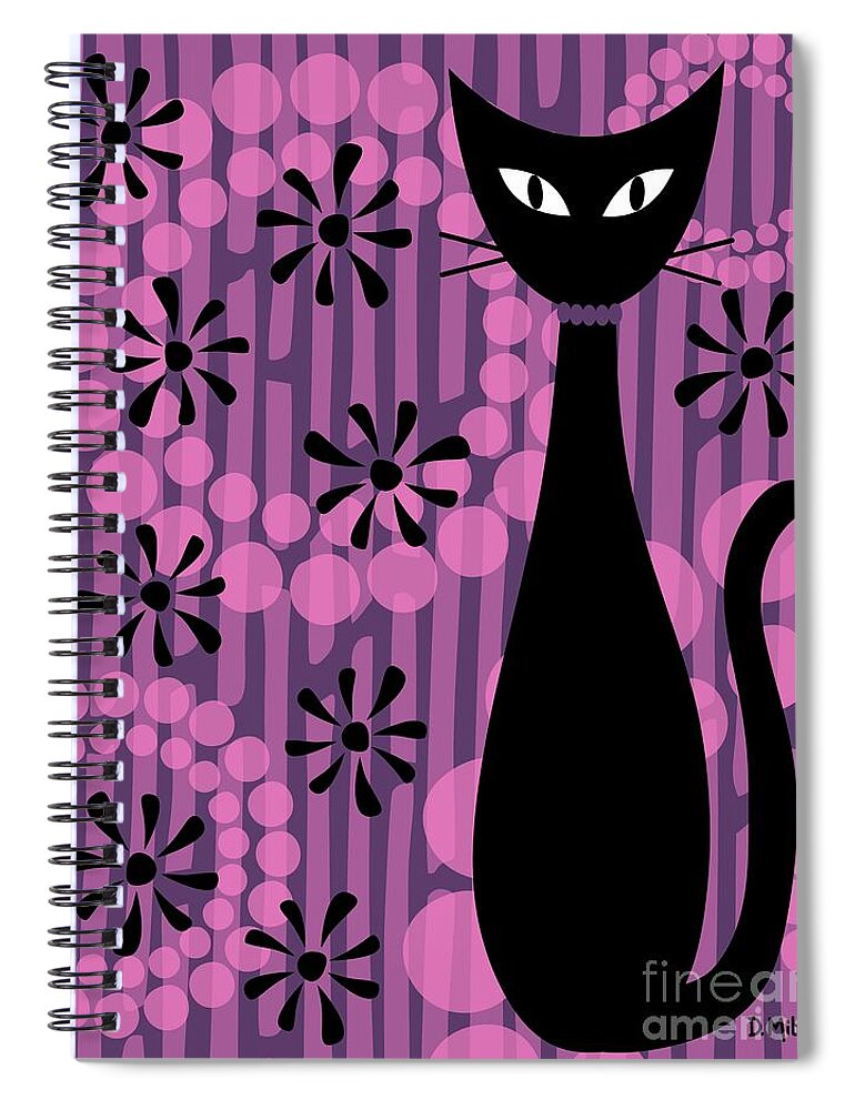 Abstract Cat Spiral Notebook featuring the digital art Purple Pink Mod Cat by Donna Mibus