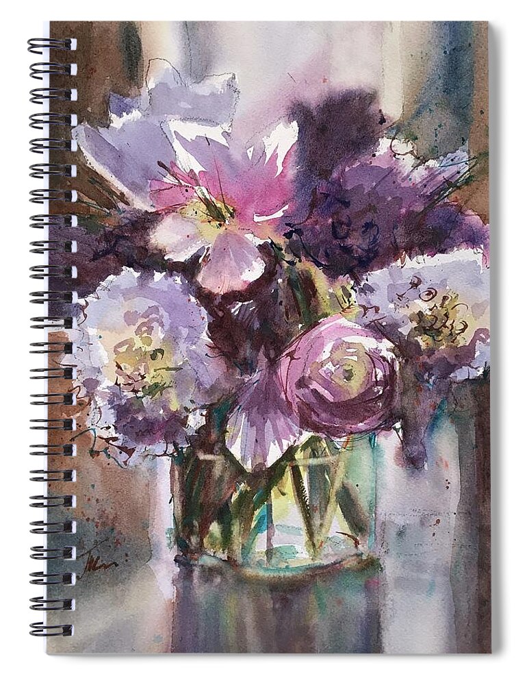 Floral Spiral Notebook featuring the painting Purple Reign by Judith Levins