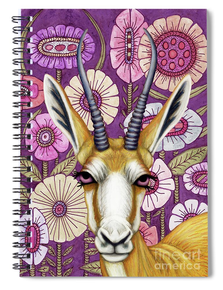 Antelope Spiral Notebook featuring the painting Purple Springbok Floral by Amy E Fraser
