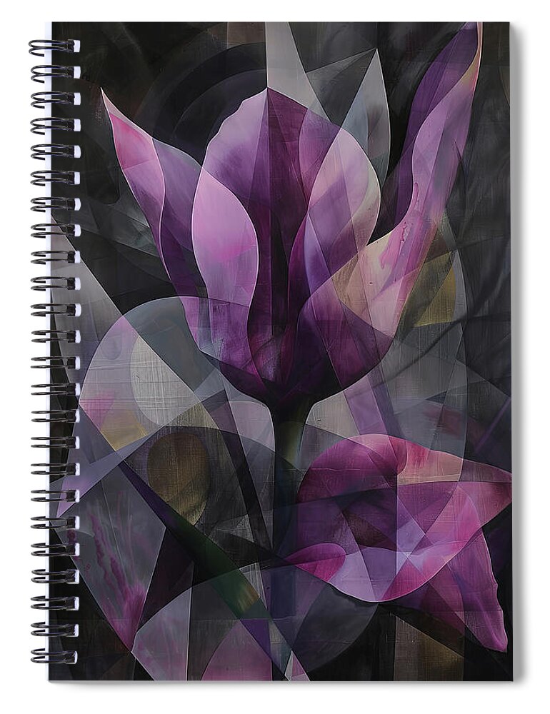 Purple Tulips Spiral Notebook featuring the painting Purple Tulips Abstract by Lourry Legarde