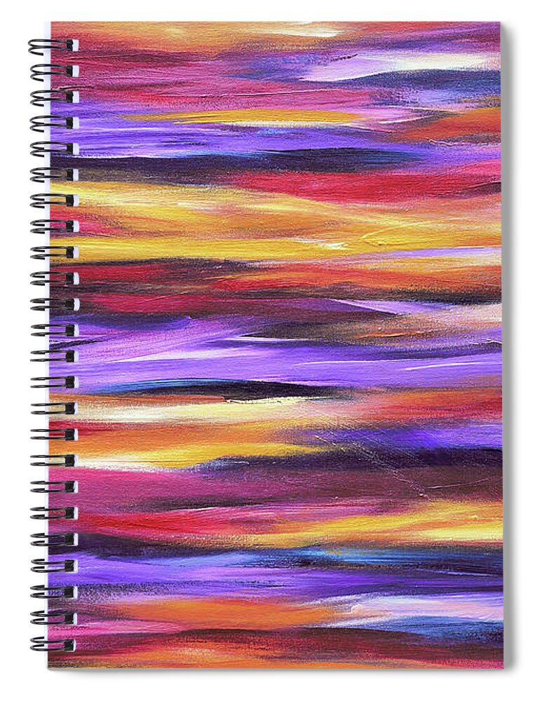 Abstract Waves Spiral Notebook featuring the painting Purple Waves by Maria Meester