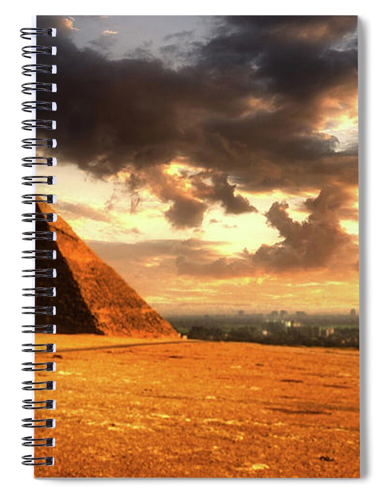 Giza Spiral Notebook featuring the photograph Pyramids of Giza by Kype Hills