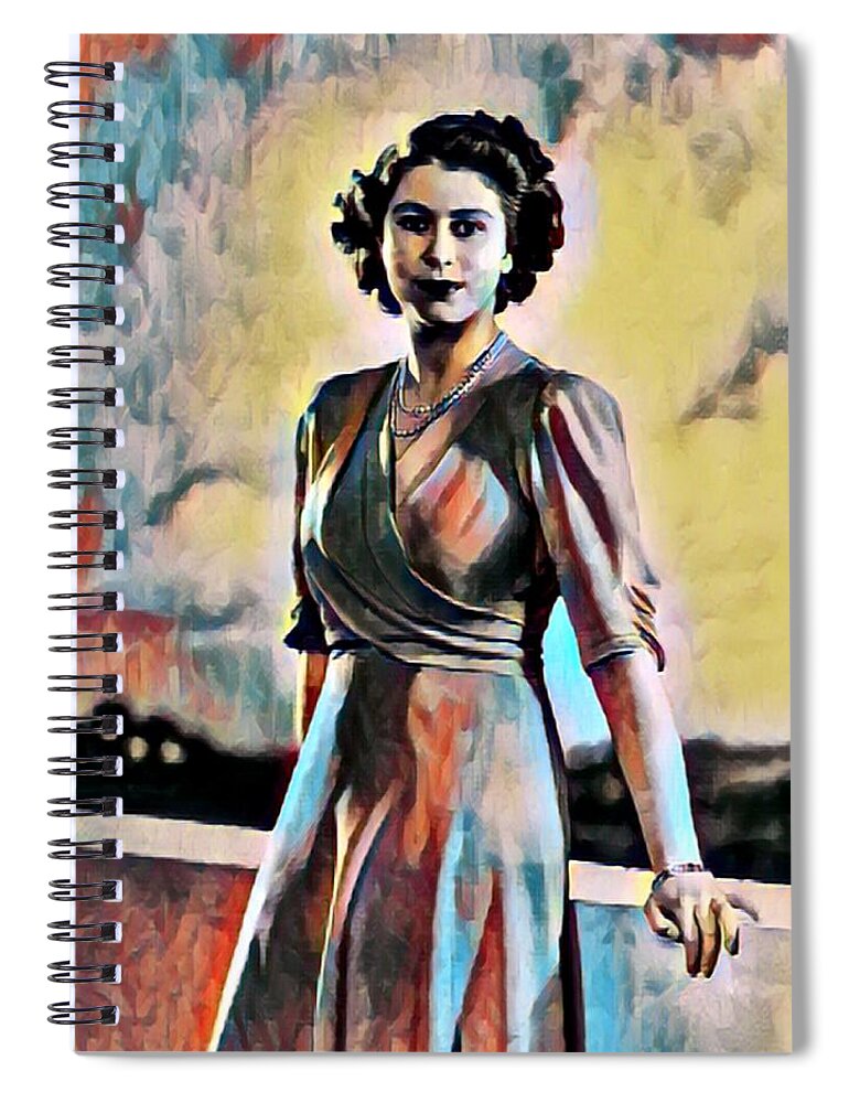 Metal Spiral Notebook featuring the painting Queen Elizabeth II by Tony Rubino