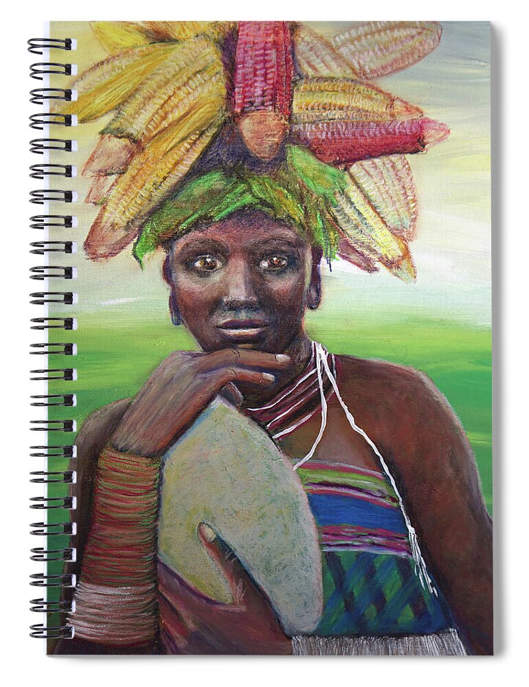 Corn On The Cob Spiral Notebook featuring the painting Queen of Harvest by Evelyn Snyder