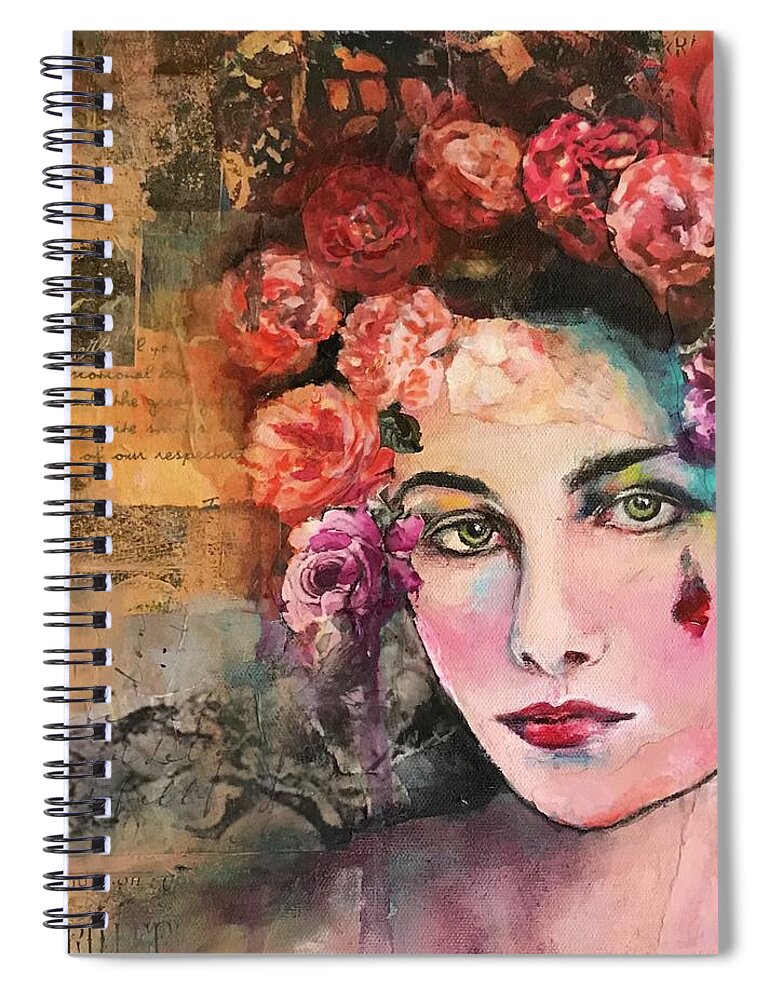  Vintage Collage Spiral Notebook featuring the painting Vintage Woman Portrait by Diane Fujimoto