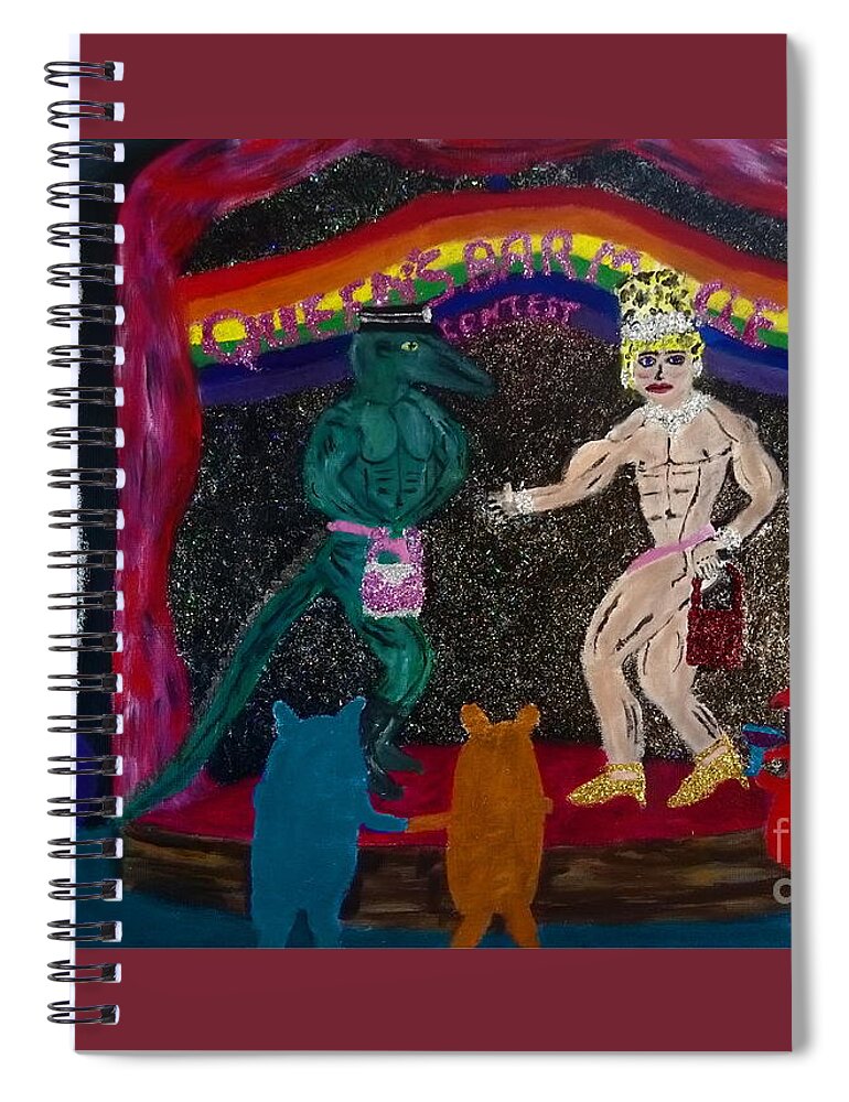 Lgbtq Spiral Notebook featuring the painting Queens bar muscle contest by David Westwood