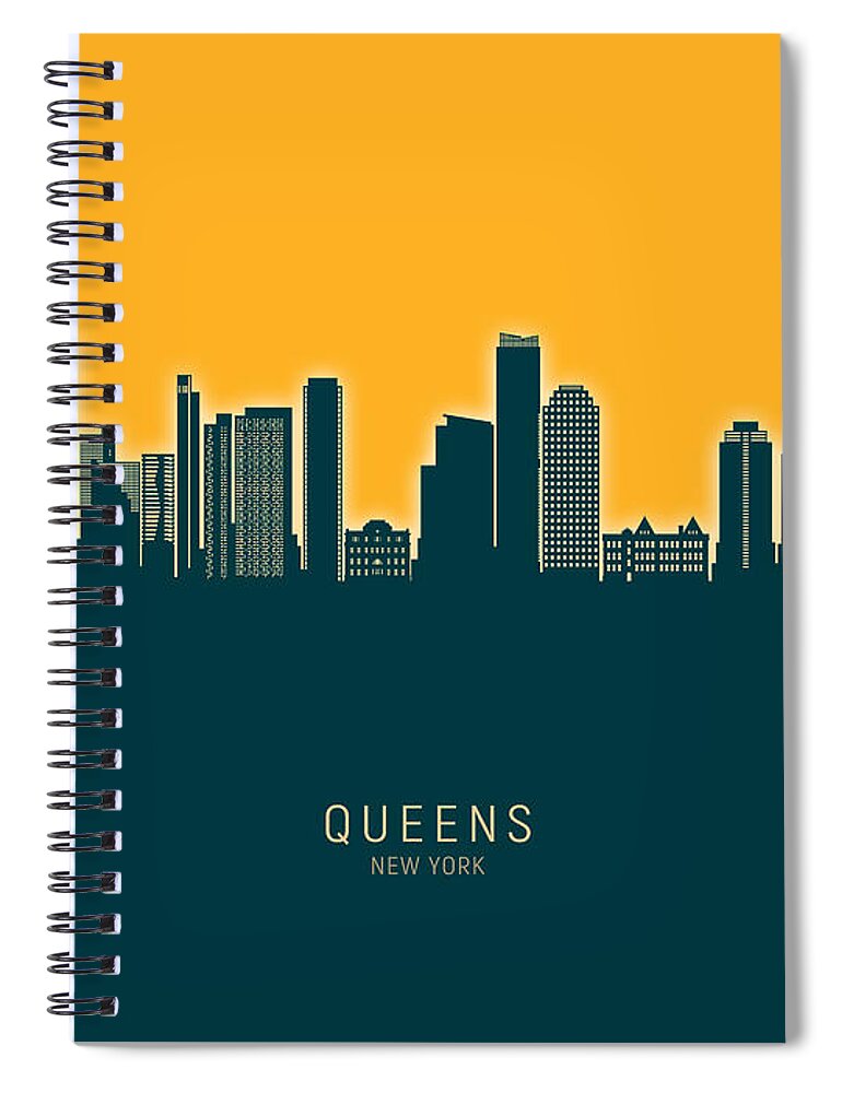 Queens Spiral Notebook featuring the digital art Queens New York Skyline #79 by Michael Tompsett