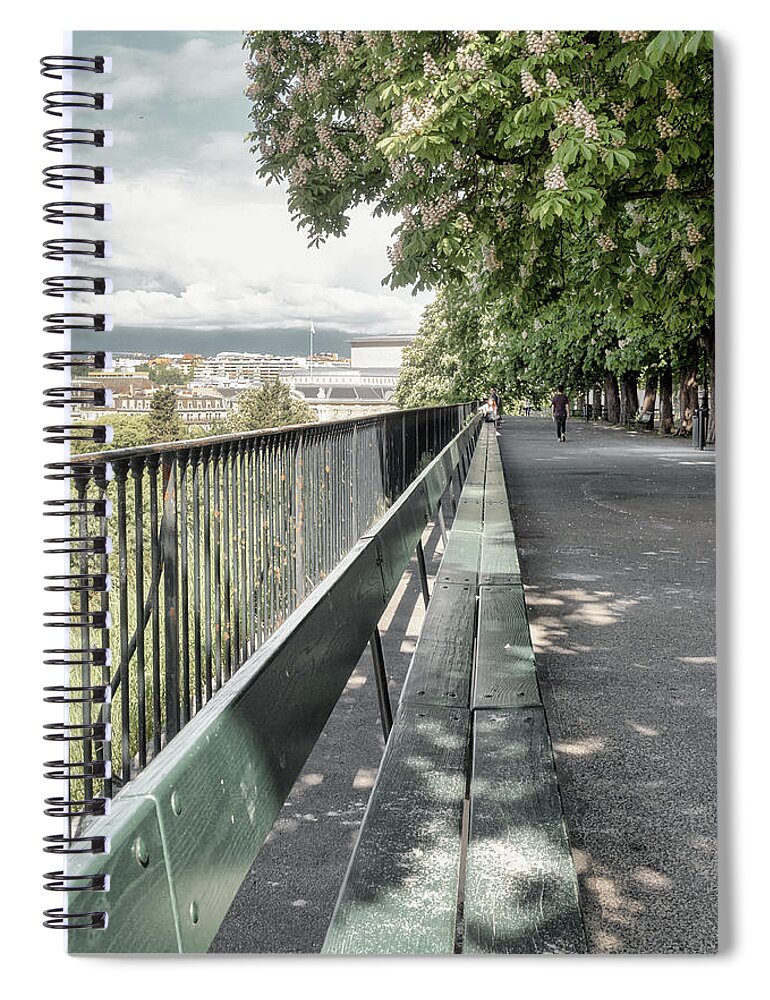 Geneva Spiral Notebook featuring the photograph Quiet Charm of the Promenade de la Treille in Geneva by Benoit Bruchez