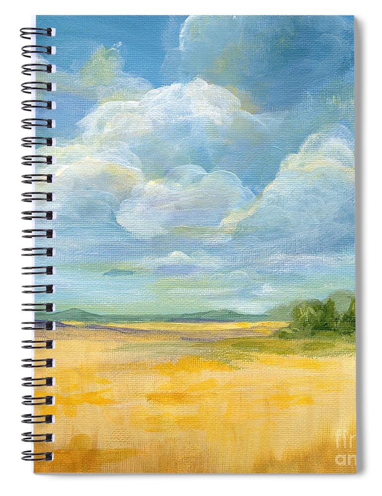 Landscape Spiral Notebook featuring the painting Quiet - Nebraska Skies by Annie Troe