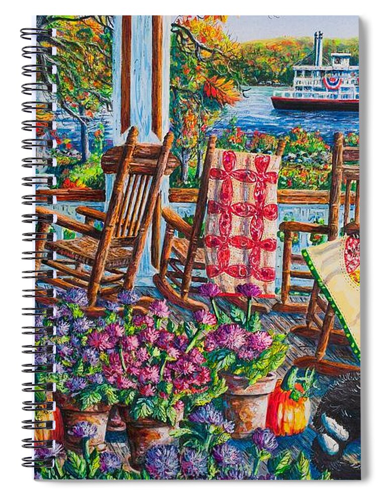 Autumn Spiral Notebook featuring the painting Quilting Around Chautauqua by Diane Phalen