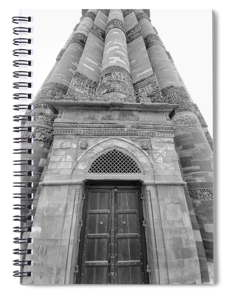 All Spiral Notebook featuring the digital art Qutub Minar in India Black and White KN66 by Art Inspirity
