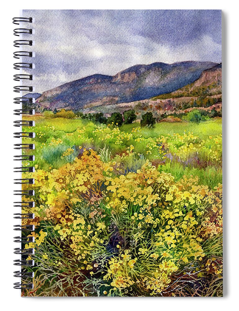 Rabbitbrush Painting Spiral Notebook featuring the painting Rabbitbrush by the Rio Grande by Anne Gifford