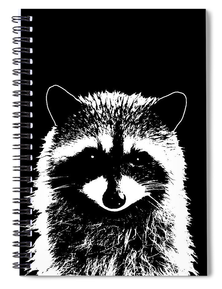 Raccoon Spiral Notebook featuring the mixed media Raccoon 25 Black and white by Lucie Dumas