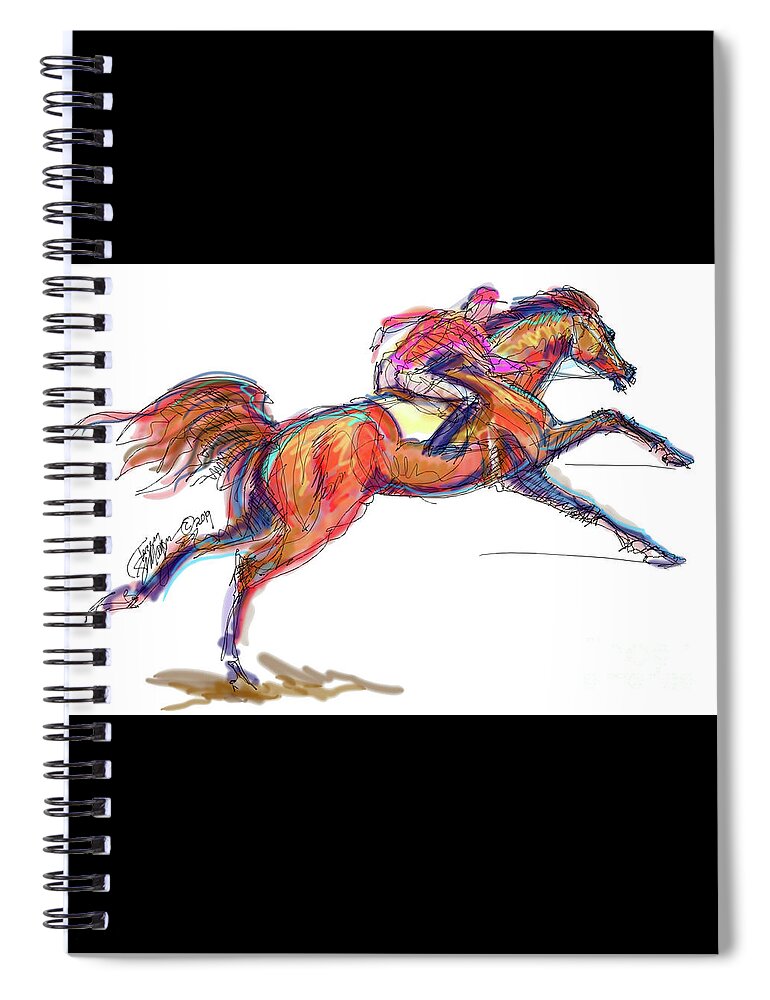 Thoroughbreds; Racehorses; Racing; Horse Race; Jockey; Degas; Contemporary Art; Contemporary Equine Art; Modern Equine Art; Equine Art Cards; Equine Art Gifts; Racehorse Gifts; Race Horse Mugs Spiral Notebook featuring the digital art Race Horse for Julie June Stewart by Stacey Mayer