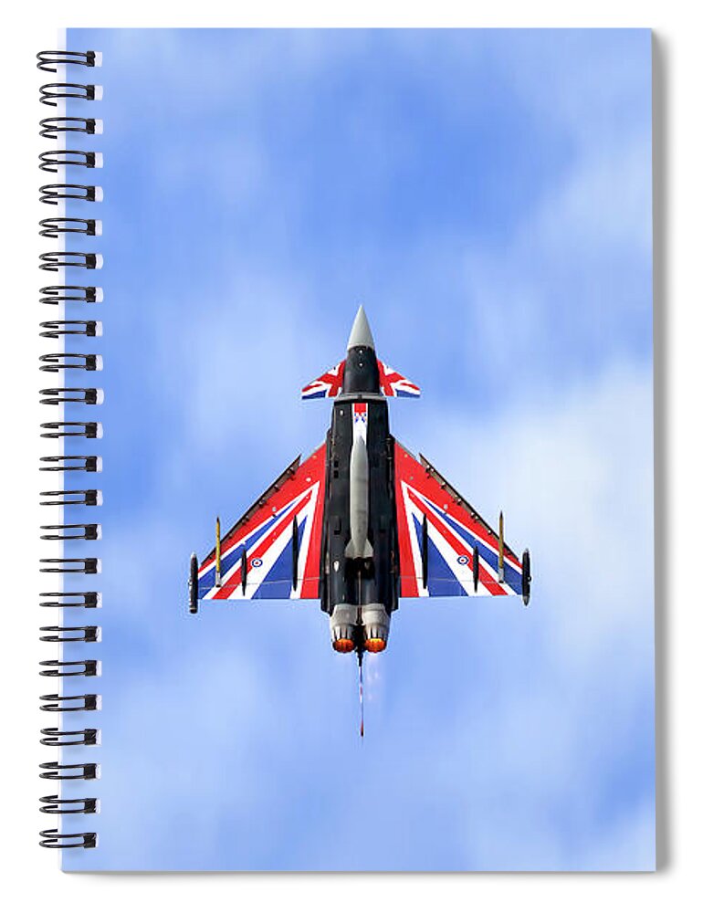 Raf Spiral Notebook featuring the photograph RAF Typhoon Eurofighter union jack flying by Simon Bratt
