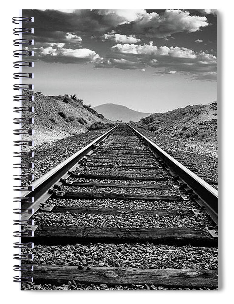 Gold Hill Spiral Notebook featuring the photograph Rail to Infinity Black and White by Ron Long Ltd Photography