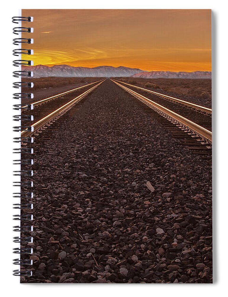 Sunset Spiral Notebook featuring the photograph Rails Into the Sunset by Mike Lee