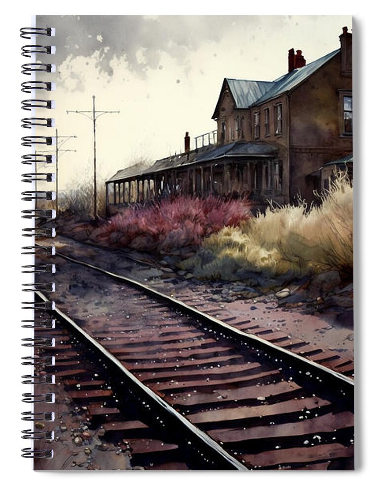 Aquarell Spiral Notebook featuring the painting Rails to a Forgotten Place by Kai Saarto