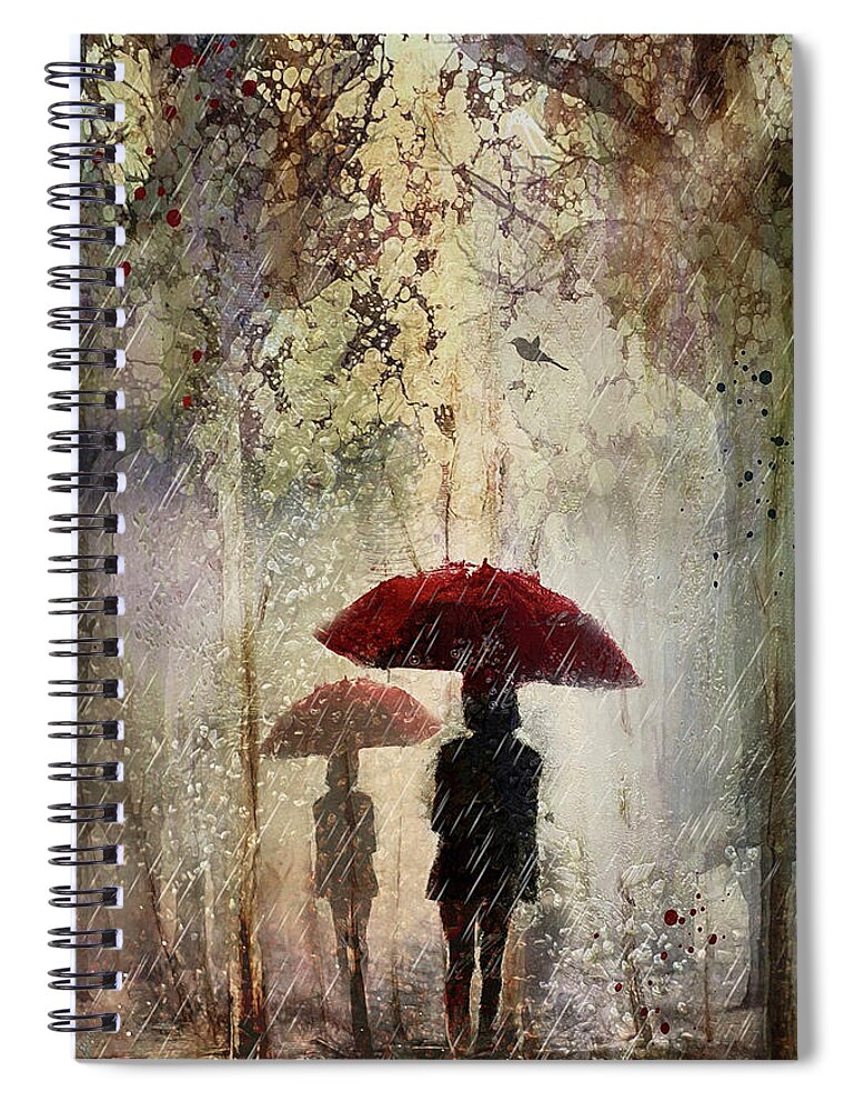 Rain Spiral Notebook featuring the digital art Rain in the park by Maggy Pease