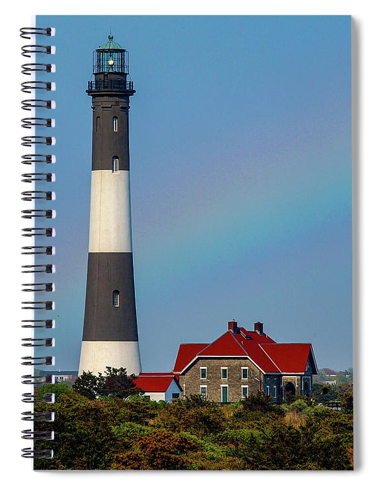 Lighthouse Spiral Notebook featuring the photograph Rainbow At The Lighthouse by Cathy Kovarik