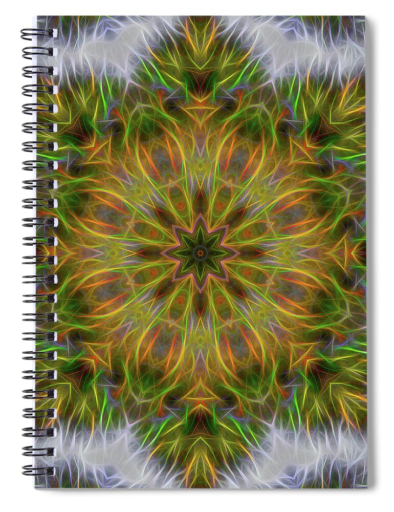 Mandala Spiral Notebook featuring the digital art Rainbow Energy Mandala 001 by Beth Venner