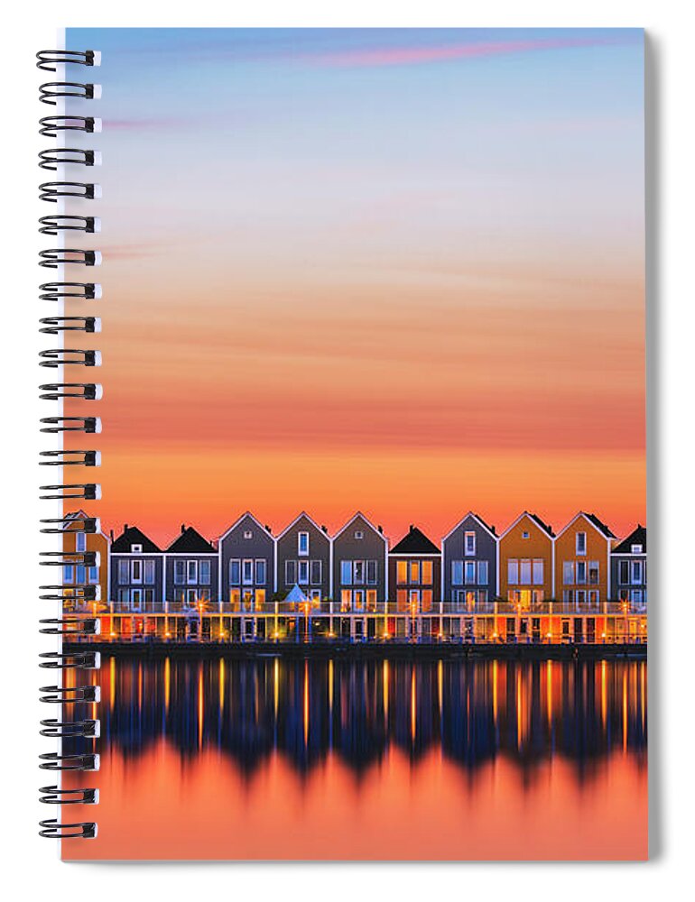  Spiral Notebook featuring the photograph Rainbow houses during sunset by Patrick Van Os