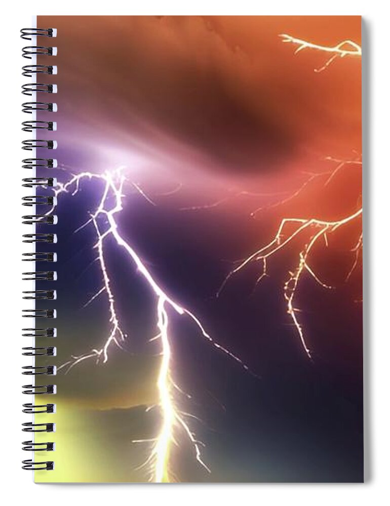 Rainbow Lightning Spiral Notebook featuring the digital art Rainbow Lightning by Ally White