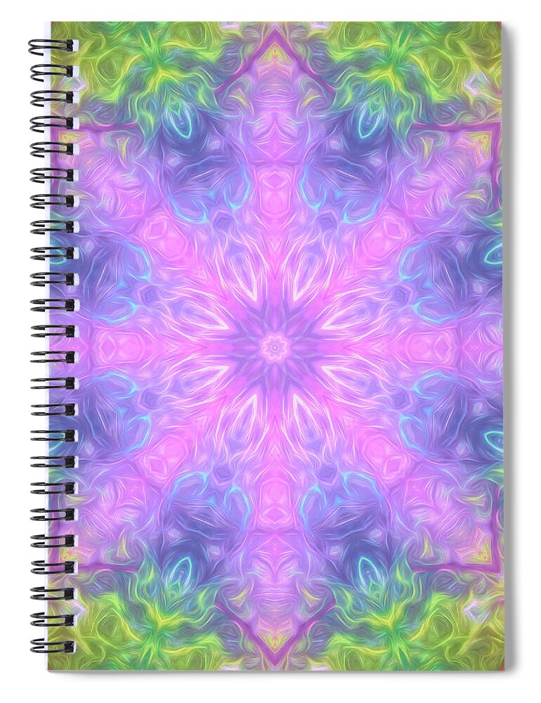 Mandala Spiral Notebook featuring the digital art Rainbow Maple Mandala 02 by Beth Sawickie