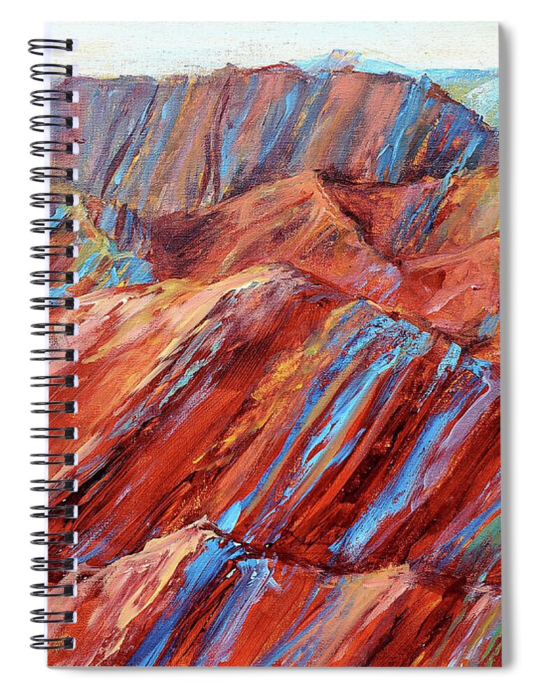 Zhangye Danxia Geological Park Spiral Notebook featuring the painting Rainbow Mountains by Zan Savage